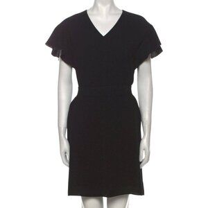 Lafayette 148 Luxury Designer V-Neck Black Ruffle Mini Dress Womens Small Petite